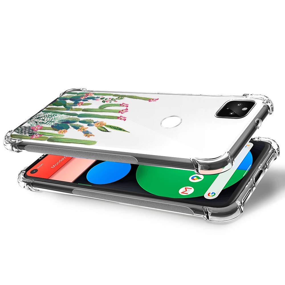 Topnow Compatible with Google Pixel 5 Case (2020), Design with Shockproof Corner and Exquisite Pattern, Ultra Slim TPU Bumper Protective Cover for Pixel 5 - Cactus Plexus