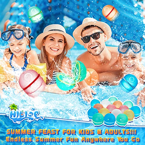 Hiliop Reusable Water Balloons for Kids Adults, Silicone Refillable Water Balloons Self Sealing Water Balloons Quick Fill with Magnetic & Mesh Bag