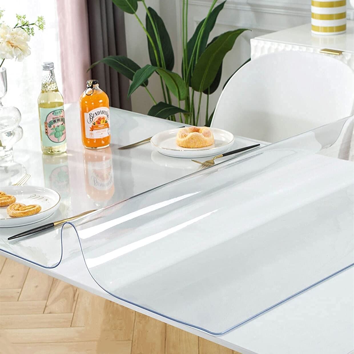 LovePads 1.5mm Thick 44 x 76 Inch Clear Table Cover Protector, Plastic Table Protector for Dining Room Table, Clear Tablecloth Protector, Table Pads for Dining Room Table, Dining Table Cover