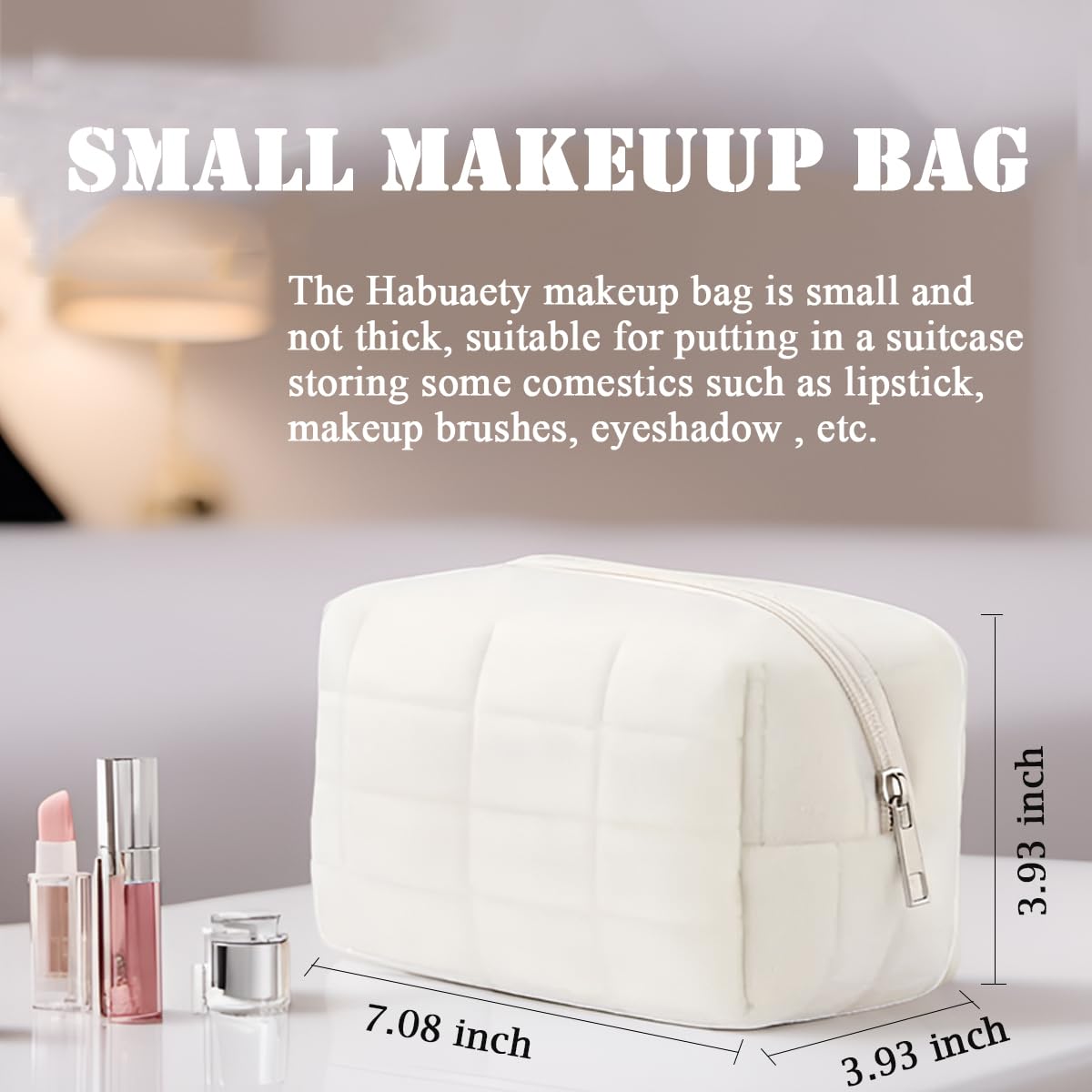 HABUAETY Makeup Bag Small Cosmetic Pouch for Purse Women Ladies Y2k Checkered Zipper Make Up Bags