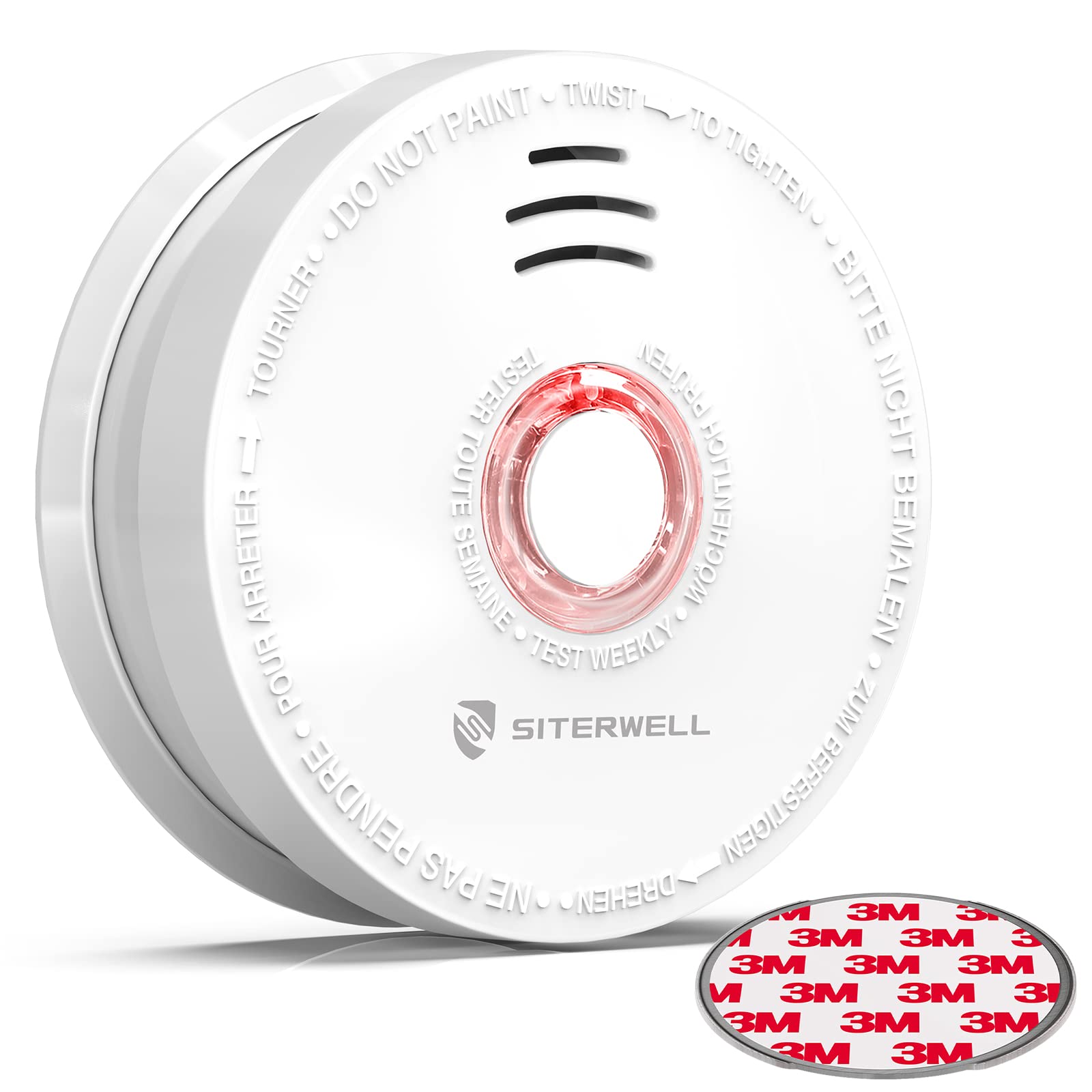 SITERWELL Smoke Alarm, Smoke Detector with Magnetic Fastening Kit and Built-in Battery, Ring Smoke Detector with Photoelectric Technology for Home Bedroom and Babyroom, UL Listed, GS528A, 1 Pack