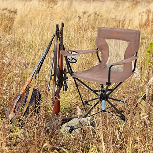 ARROWHEAD OUTDOOR 360° Degree Swivel Hunting Chair w/Armrests, Perfect for Blinds, No Sink Feet, Supports up to 450lbs, Carrying Case, Steel Frame, Fishing, High-Grade 600D Canvas, USA-Based Support,