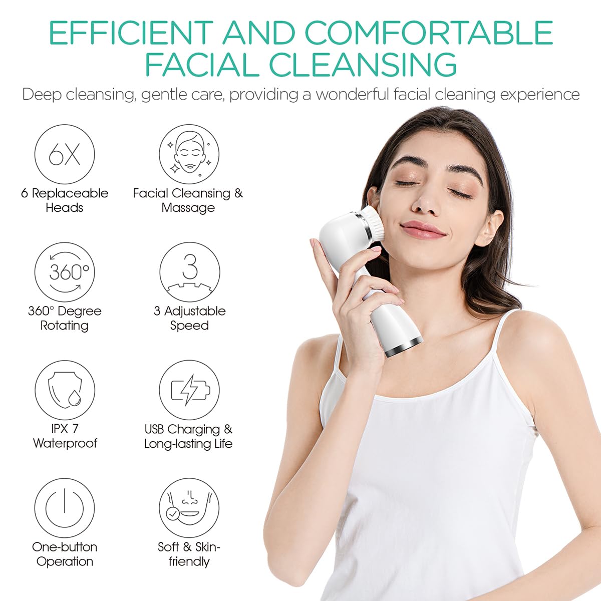 VOYOR Facial Cleansing Brush Electric for Deep Skin Cleansing Face Scrubber Rechargeable for Exfoliating and Removing Blackhead Spin Face Brush for Massaging, Remove Makeup Facial Brush FB101