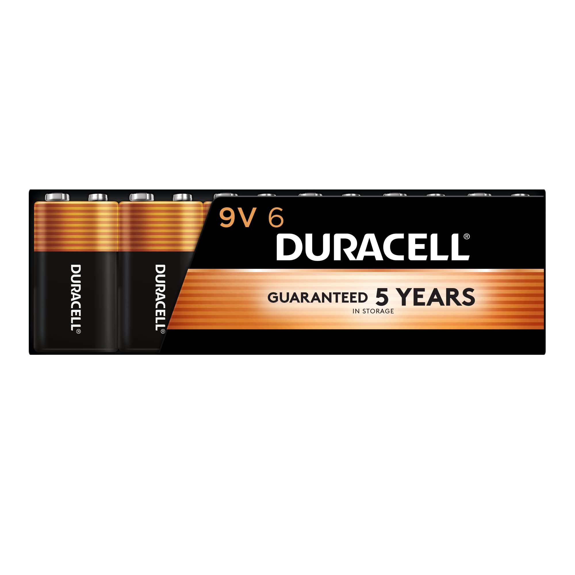 Duracell Coppertop 9V Battery, 6 Count Pack, 9 Volt Battery with Long-lasting Power, All-Purpose Alkaline 9V Battery for Household and Office Devices