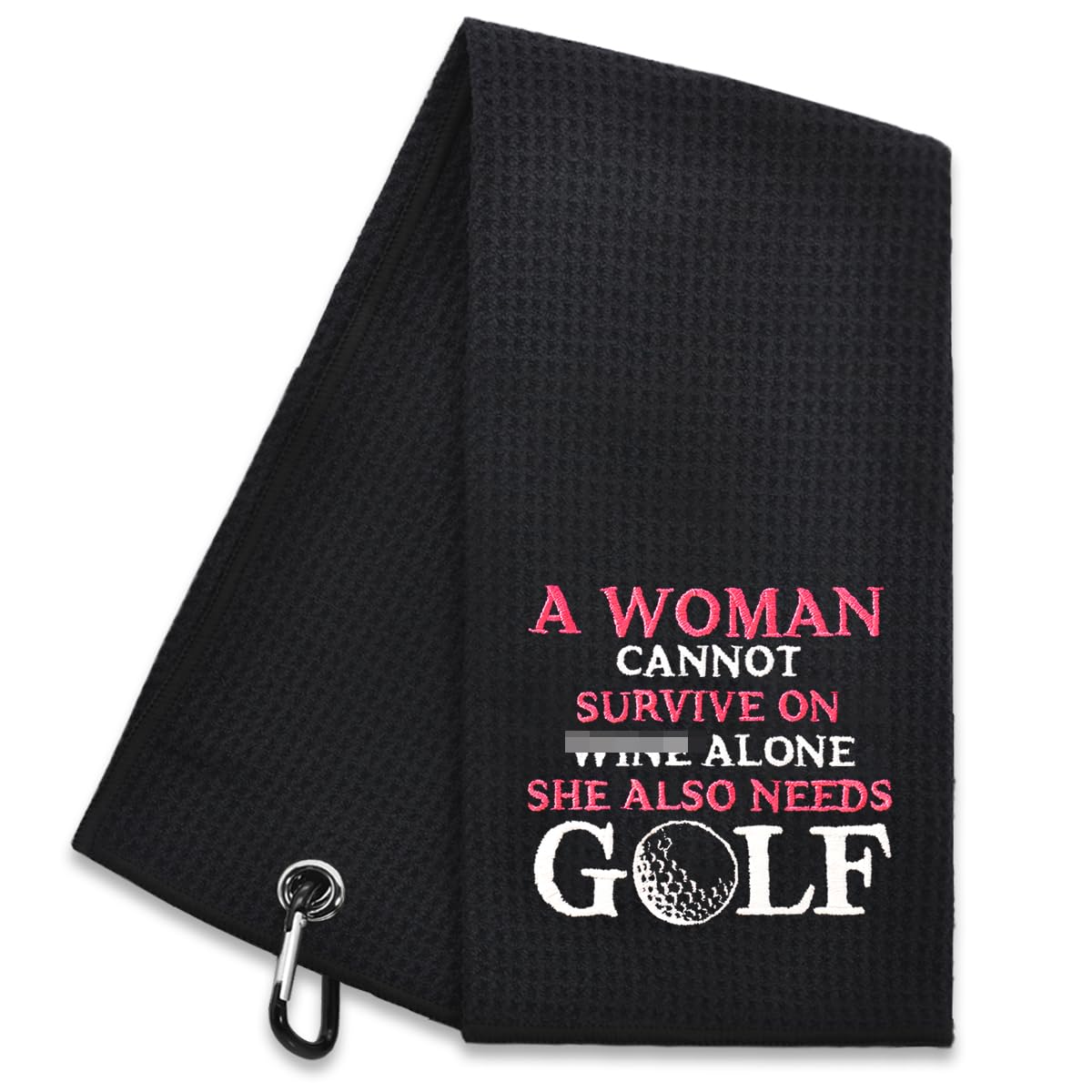 Hafhue Microfiber Golf Towel, Embroidered, Women's Accessory, Funny Gift for Golf Lovers, Black, 23.6x15.8 inches