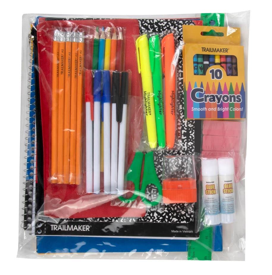 Trail maker 45 Piece School Supply Kit Grades K-12 - School Essentials Includes Folders Notebooks Pencils Pens and Much More!