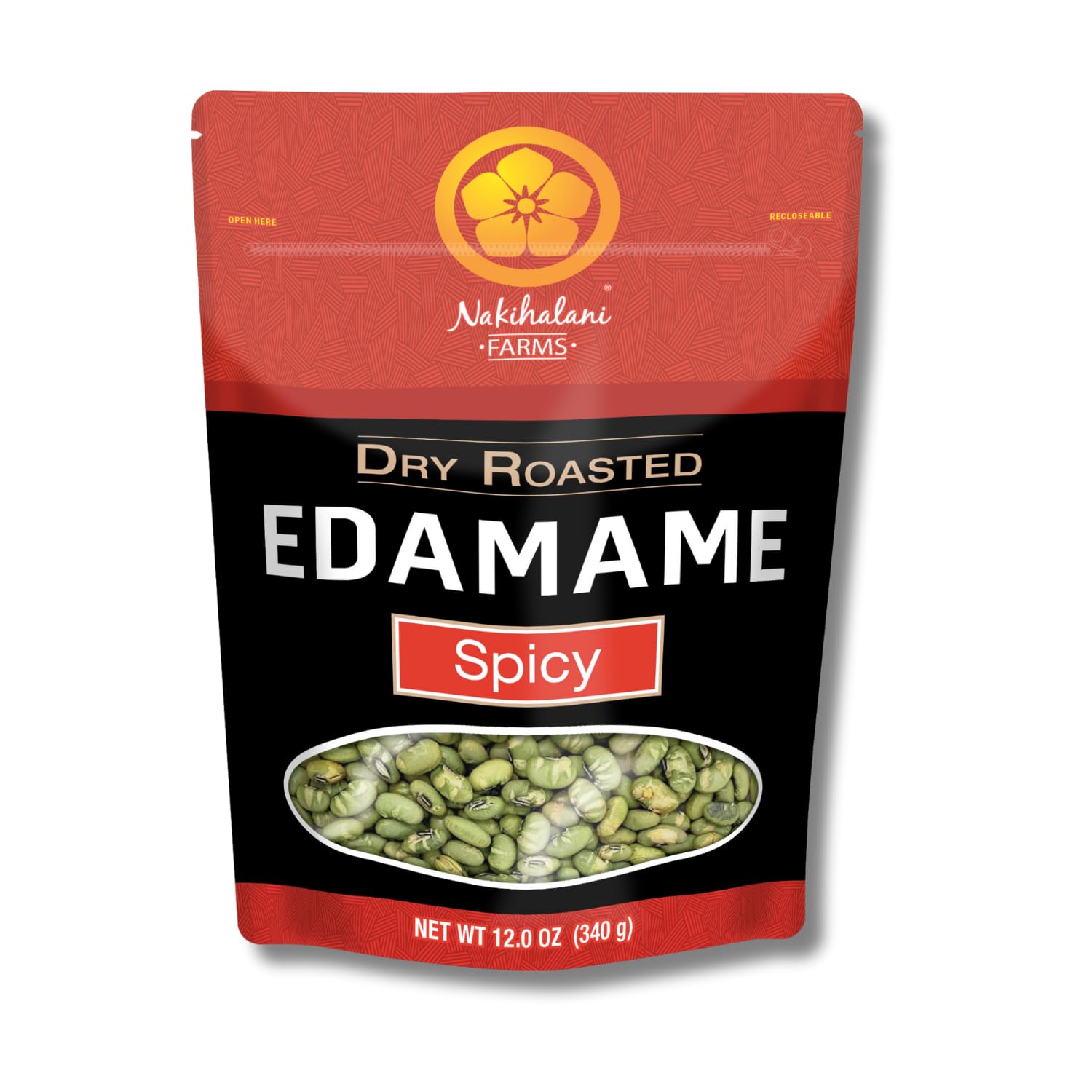 Spicy Dry Roasted Edamame by Nakihalani Farm (12 oz) | Non-GMO Crunchy Soybeans | Plant-based High Protein Snack for Adults & Kids | Gluten-Free, Keto-Friendly, Nut-Free, Vegan | Resealable Bag