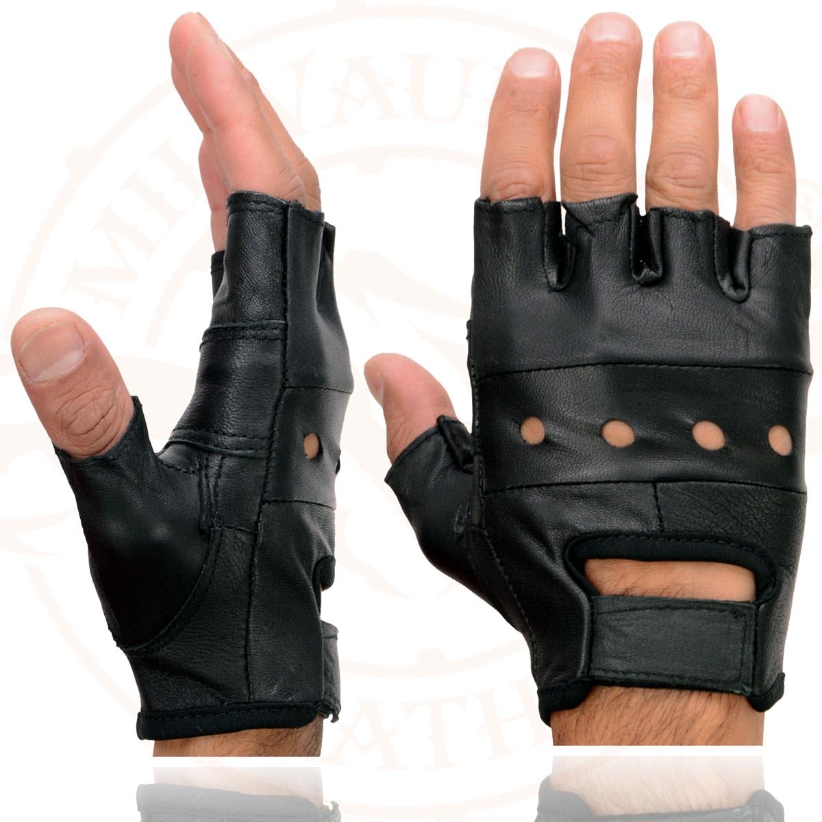 Milwaukee Leather SH216 Men's Black Leather Gel Padded Palm Fingerless Motorcycle Hand Gloves W/Breathable ‘Open Knuckle’ - Medium