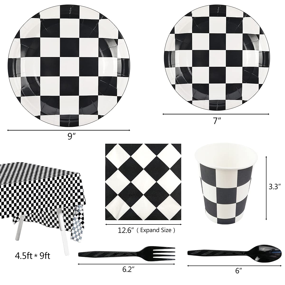 Cieovo Racing Car Party Supplies Set - Serves 20 Guest Includes Party Plates, Spoons, Forks, Knife, Cups Napkins and Tablecloth Party Pack for Racing Car Themed Birthday Parties Decorations