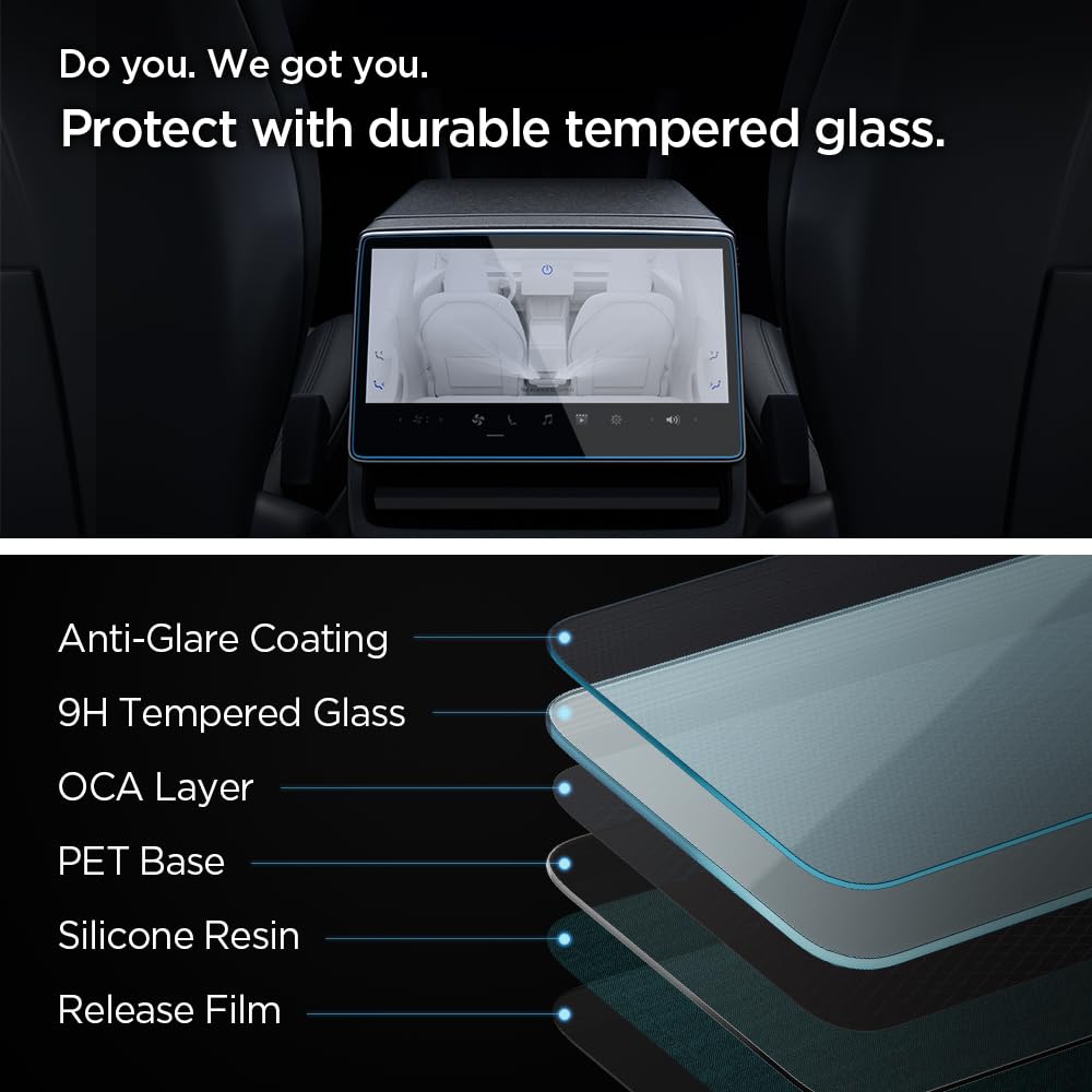 Spigen Tempered Glass Screen Protector [GlasTR Slim] designed for Tesla Model 3 (2024/2025/2026), Model Y Juniper (2025/2026) 8" Rear Touchscreen - Matte/Anti Finger Print