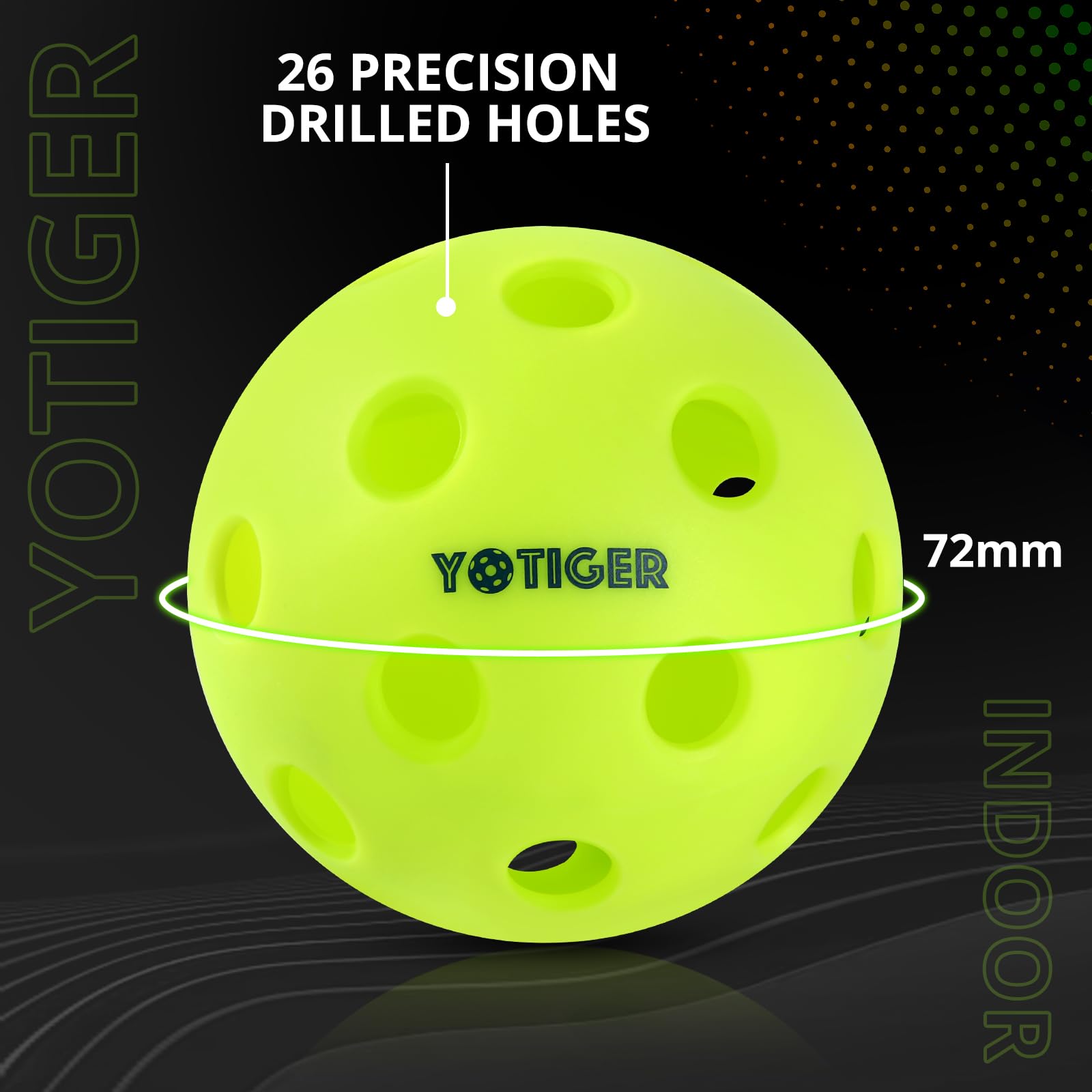 YOTIGER Indoor Pickleball Balls 4-Pack, 26 Holes High Bounce Durable Green Pickle Balls, Perfectly Balanced Pickleball Ball for All Style Pickleball Paddles & All Skill Levels