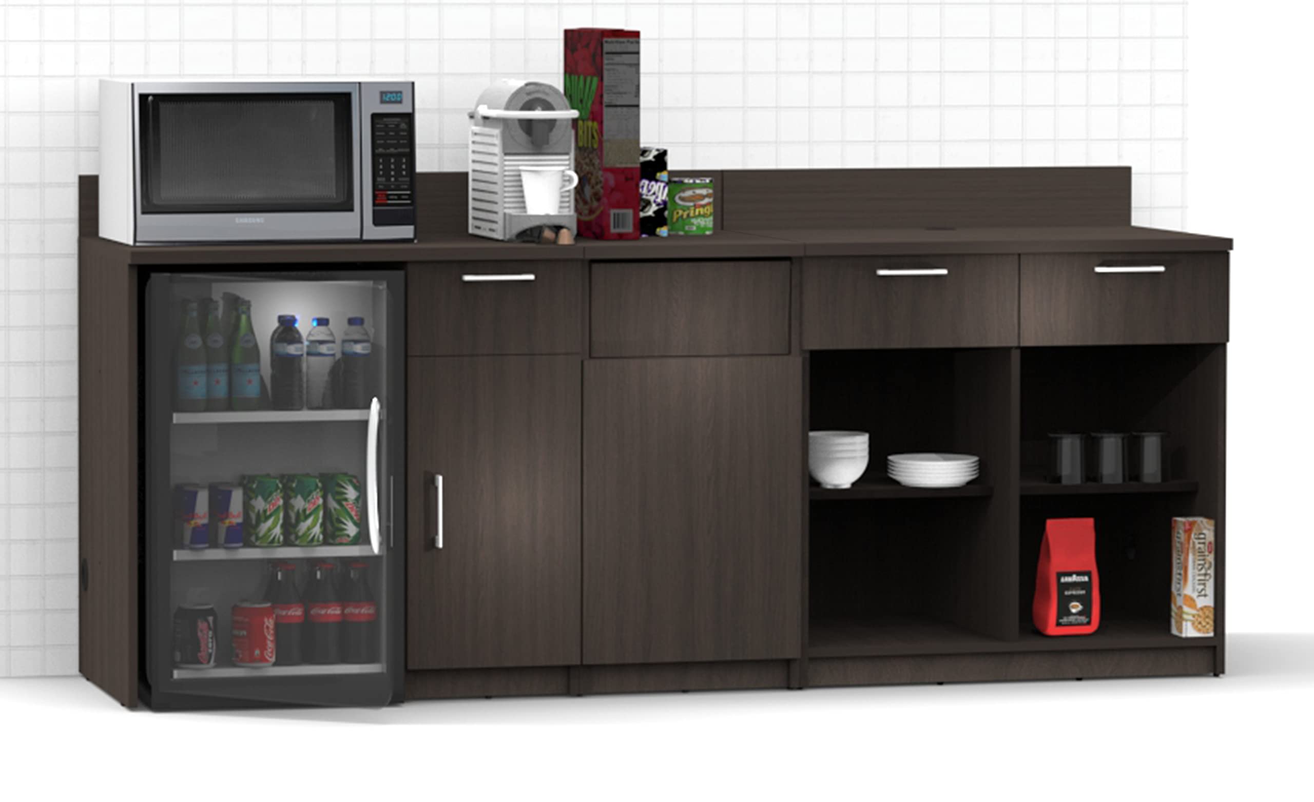 BREAKtime Coffee Break Lunch Room Furniture Buffet Model 2728 3 Piece Group Color Espresso - Factory Assembled (NOT RTA) Furniture Items ONLY.