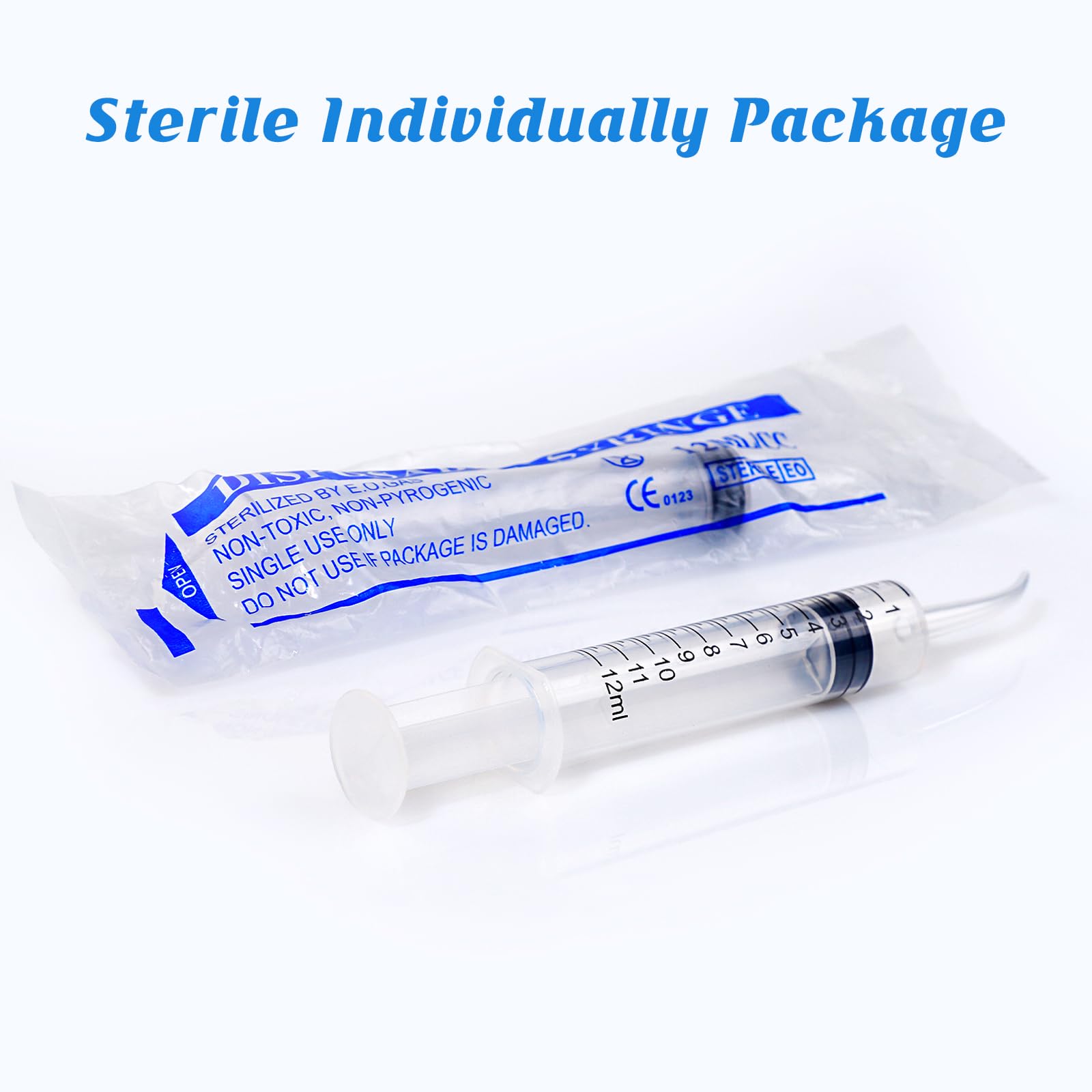 Wisdom Teeth Syringe,12ml Dental Syringe with Curved Tip & Measurement, Sterile Individually Package Dental Irrigation Syringe for Oral Dental Care, Tonsil Stones Removing, Lab, Liquid, Feeding (10 Pack)