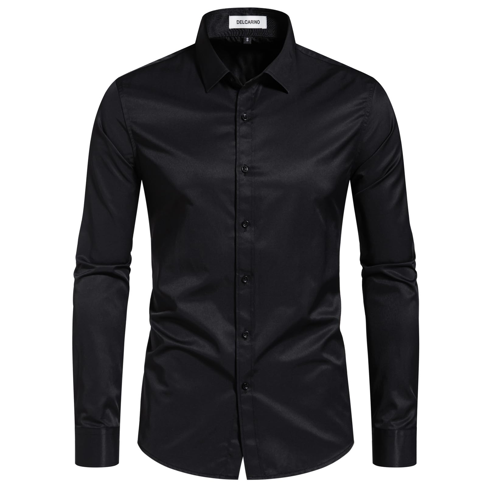 DELCARINO Men's Dress Shirts Stain Shield Stretch Slim Fit Shirts Wrinkle-Free Formal Business Button Down Shirt Black Large