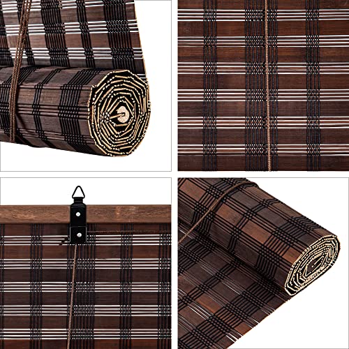 Bamboo Roman Window Blinds Sun Shades, Light Filtering Roller Shades,Any Size 24-72 Wide and 72 High (Dark Brown, 24 * 72)