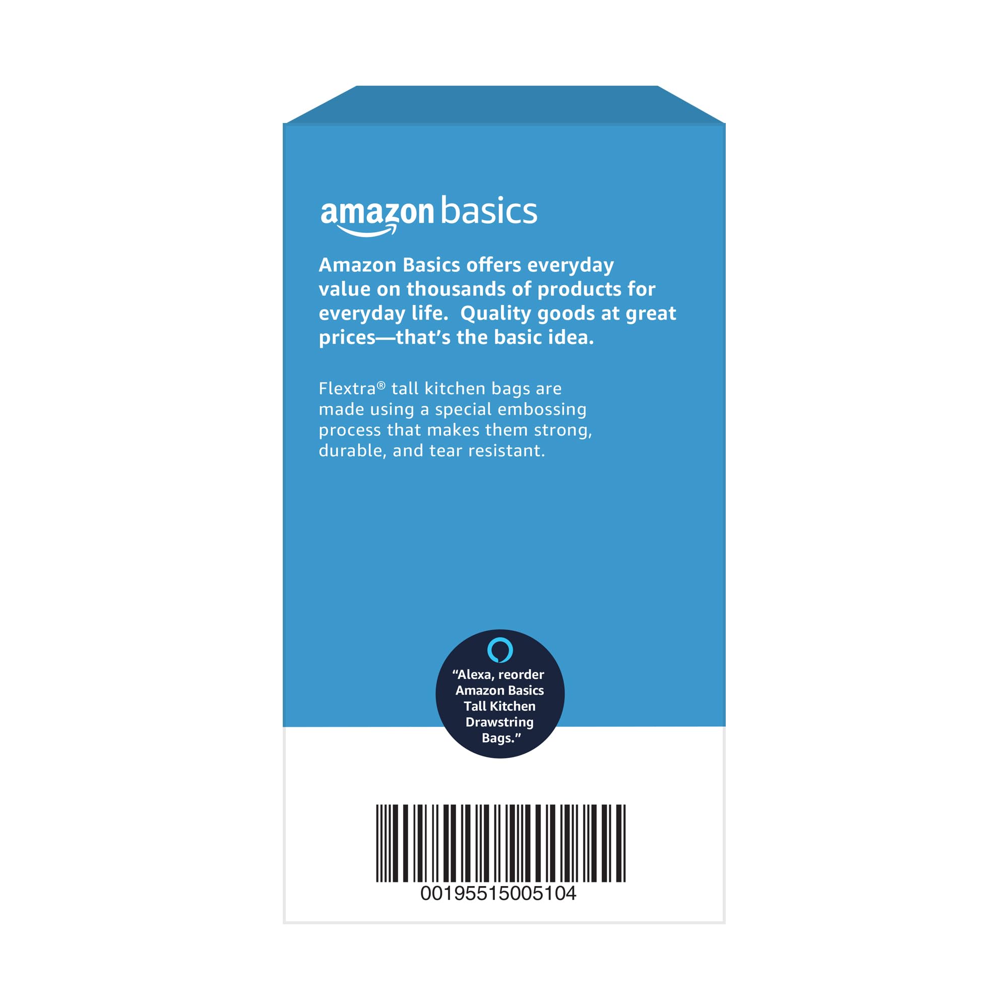 Amazon Basics Flextra Strength Tall Kitchen Drawstring Trash Bags, Fresh Scent, Tear Resistant, 13 Gallon, 50 Count