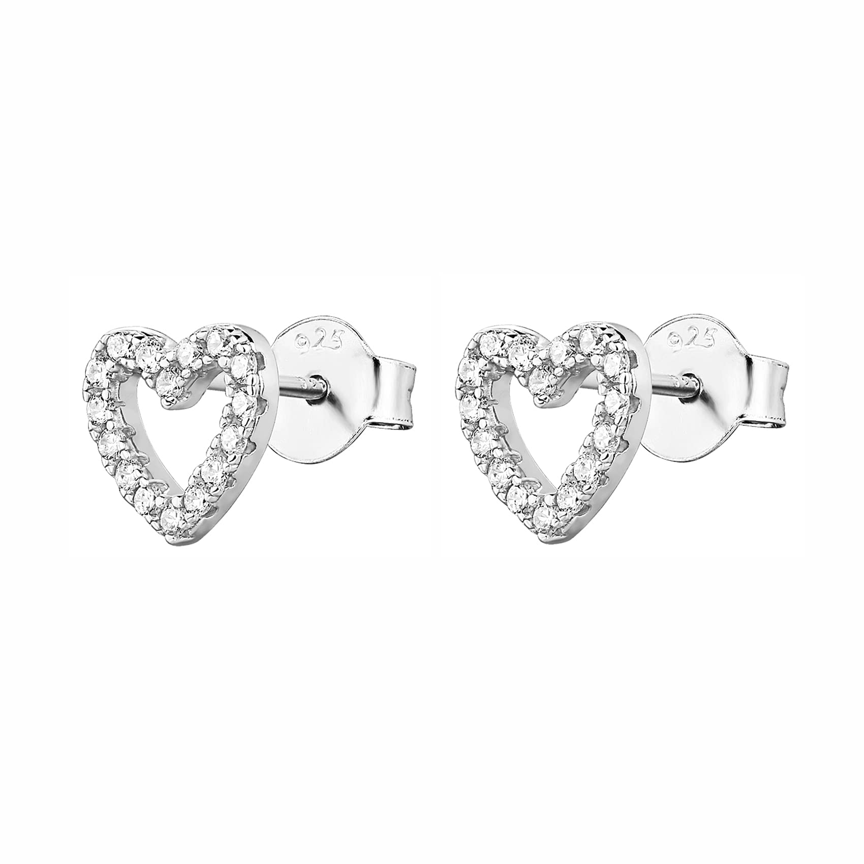 PAVOI 14K Gold Plated 925 Sterling Silver Earrings | Tiny Open Heart Stud Earrings | White Gold Stud Earrings for Women