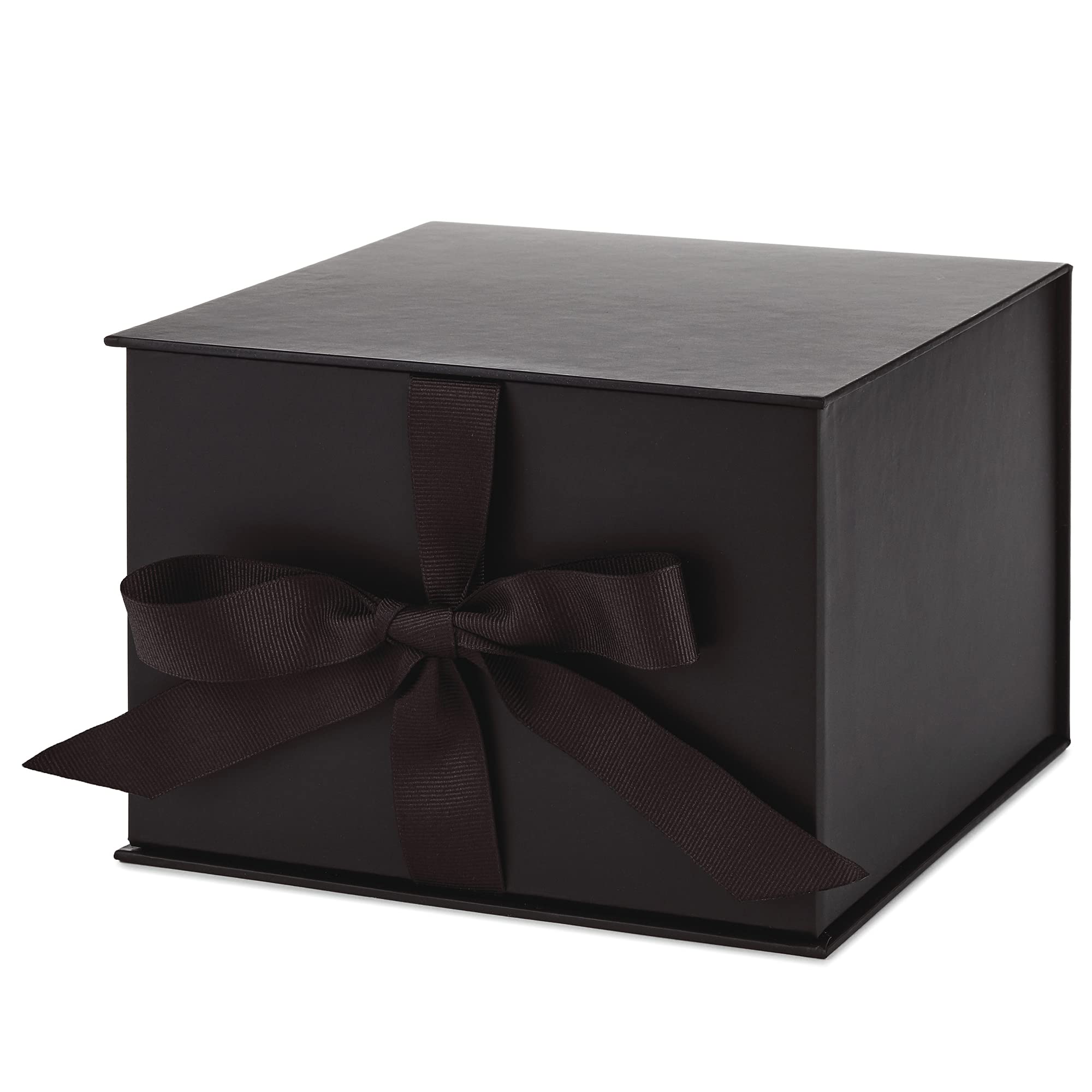 Hallmark Medium Gift Box with Lid and Shredded Paper Fill (Black 7 inch Box) for Weddings, Graduations, Birthdays, Father's Day, Groomsmen Gifts, All Occasion