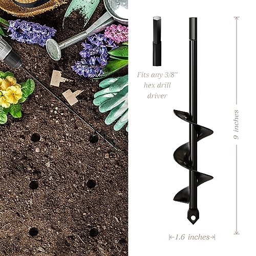 Auger Drill Bit for Planting 4 Pack – Garden Spiral Hole Drill and Bulb Planter Tool - Bedding Plants, Umbrella Holes – for 3/8 Inch Hex Drive Drill