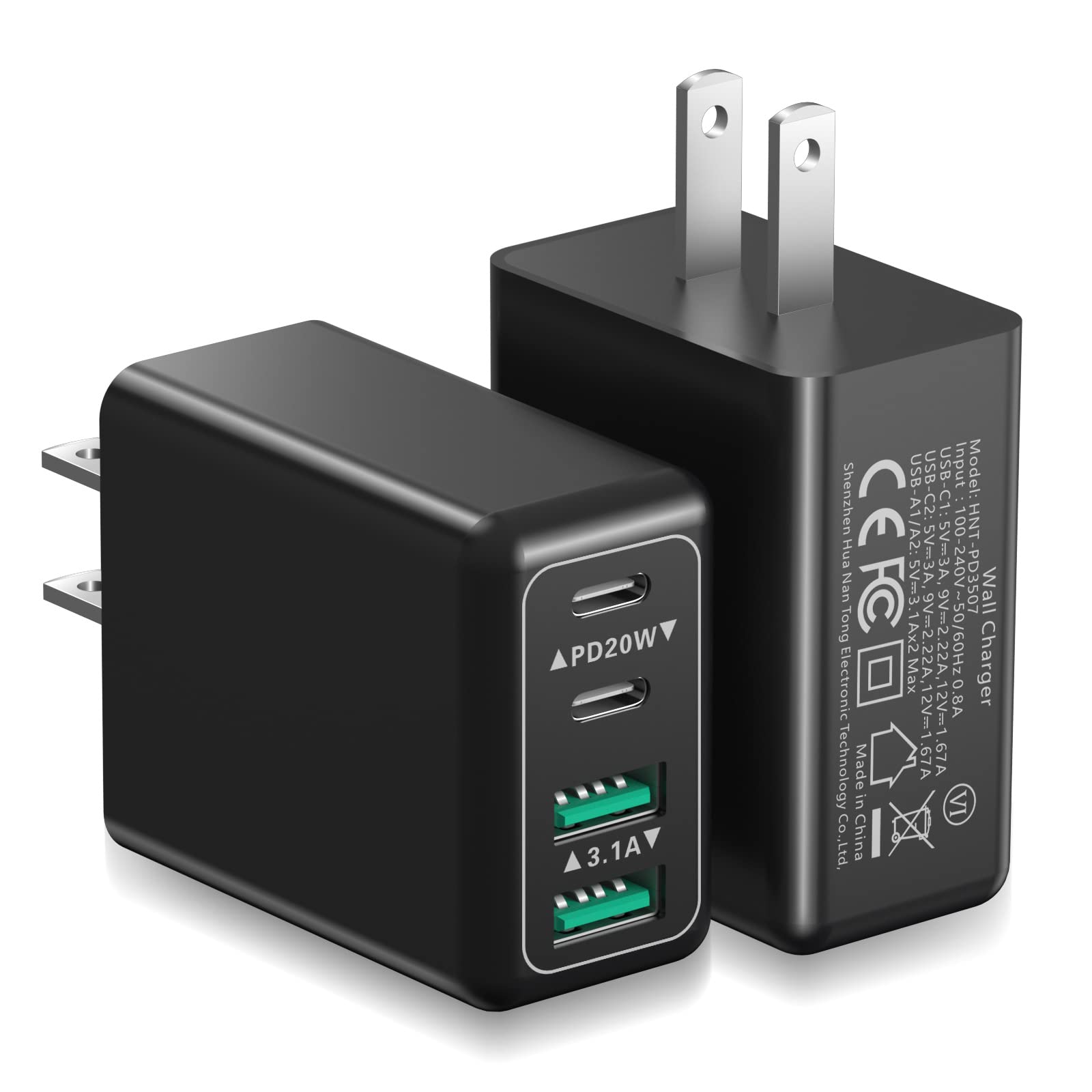 USB C Wall Charger Multiport, Costyle 40W 4-Port Fast Charging Block Dual PD & QC Wall Plug Double Type C Charging Brick Box for iPhone 15 14 13 12 11 Pro Max XR, Samsung Phone,Tablet-Black