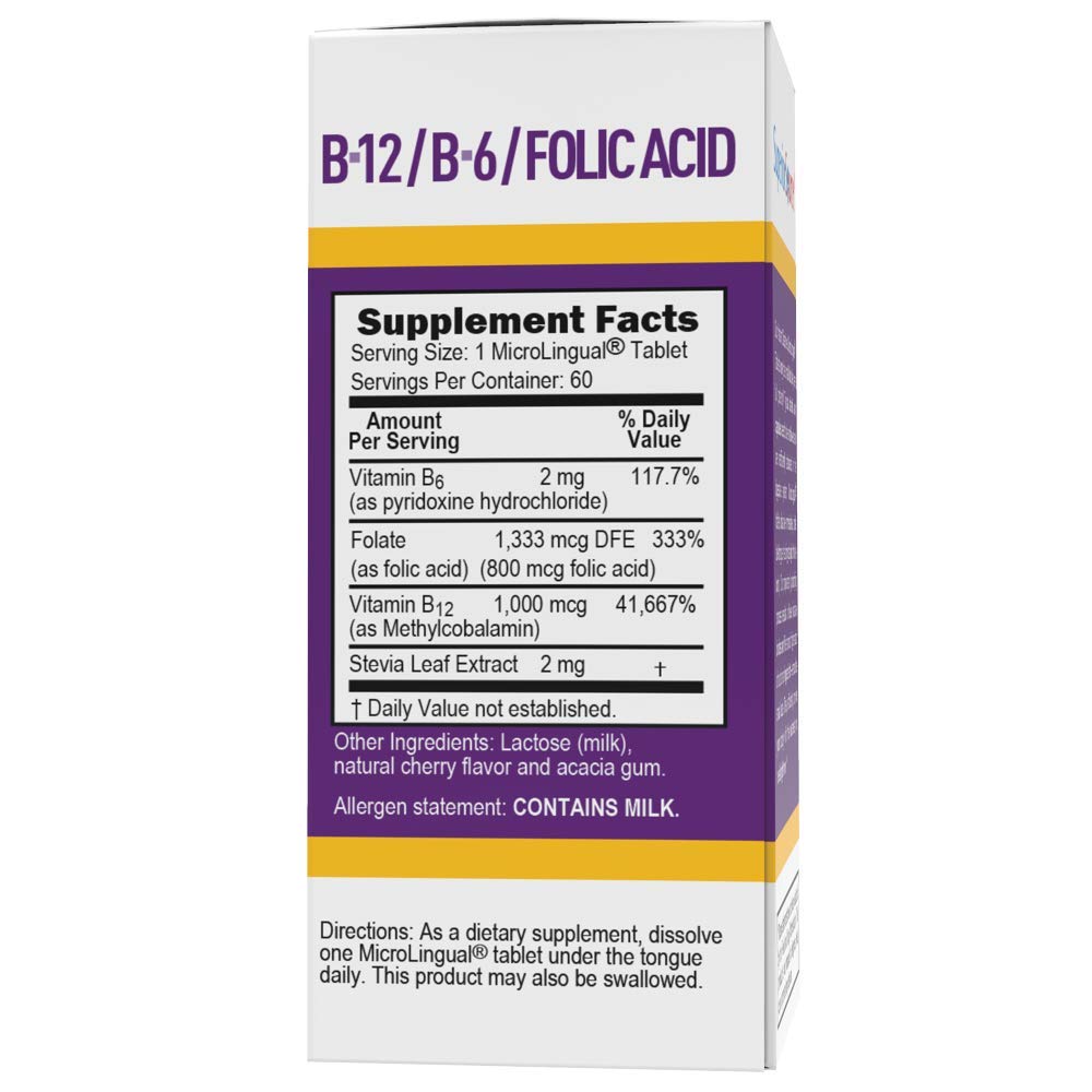 Superior Source No Shot Vitamin B12 Methylcobalamin (1000 mcg), B6, Folic Acid, Quick Dissolve MicroLingual Tablets, 60 Ct, Increase Energy, Healthy Heart, Boost Metabolism, Stress Support, Non-GMO