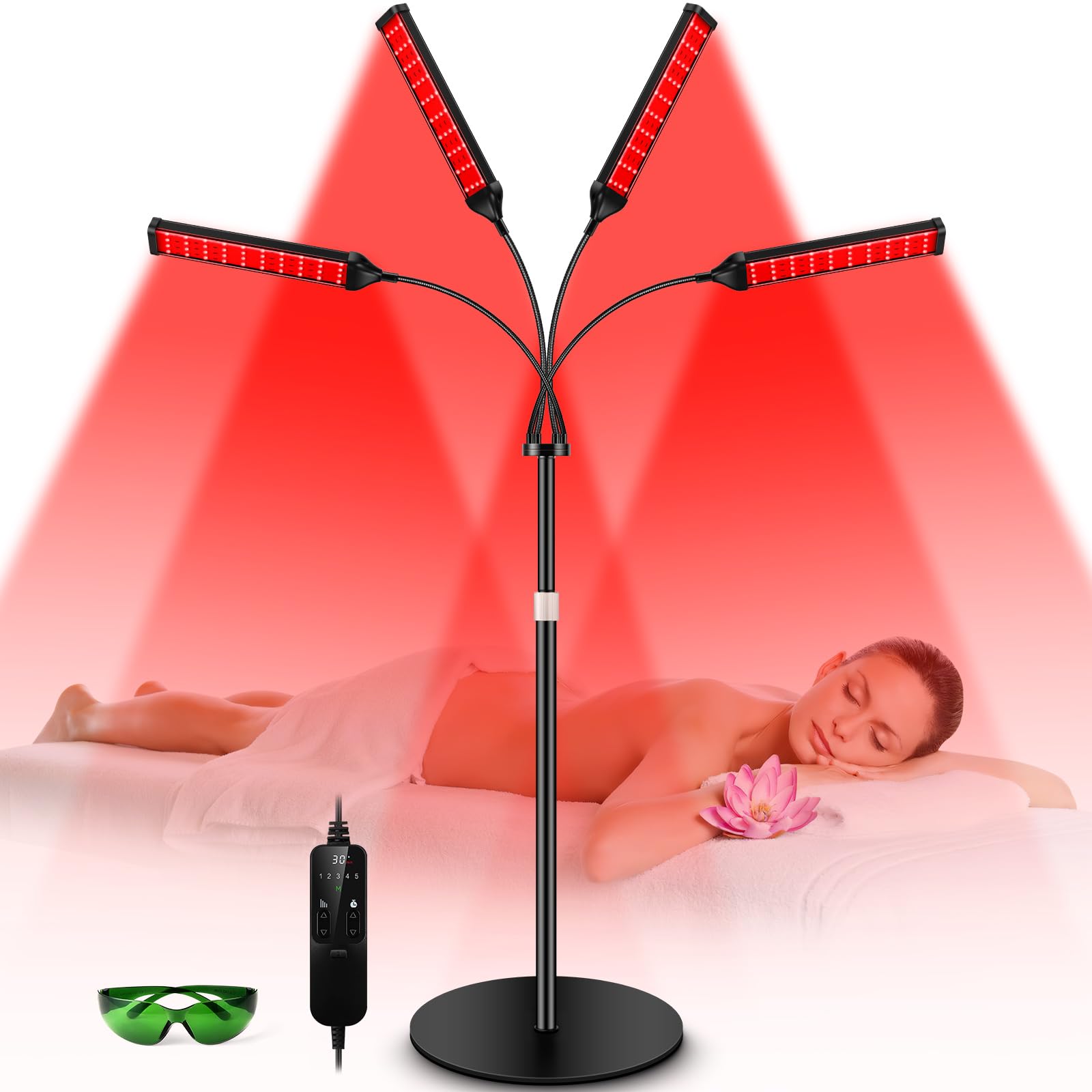 Viconor Red Light Therapy Lamp,4 Head Infrared Light Therapy for Body Device with Adjustable Stand-660nm Red Light＆850nm Near Infrared Light Therapy Device for Face,Body,Pain,Skin at Home