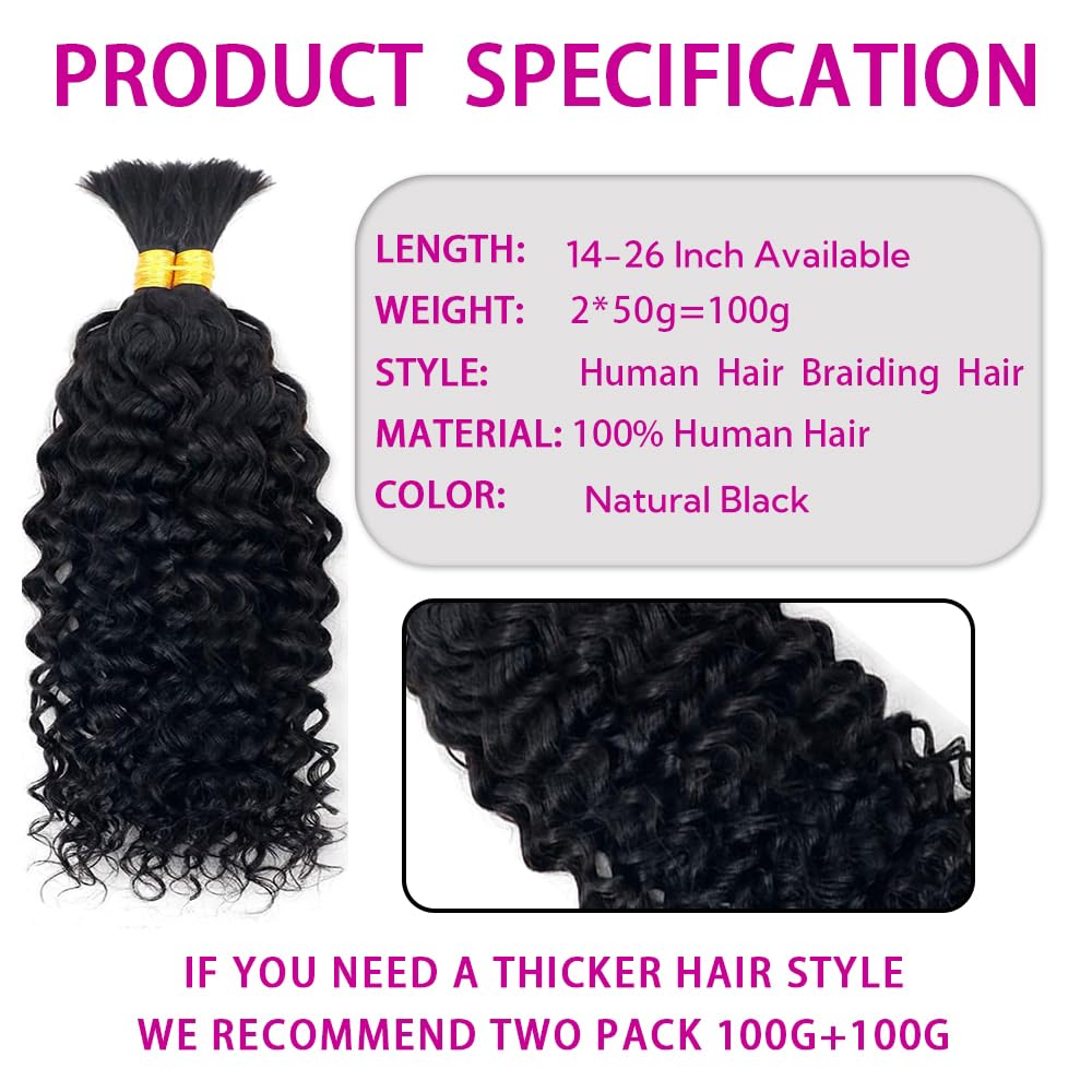 Human Braiding Hair 100g 18 Inch Water Wave Bulk Human Hair for Braiding No Weft Bundle 12A Brazilian Virgin Curly Human Hair Extensions for Boho Braids Wet and Wavy Human Hair Braiding Hair