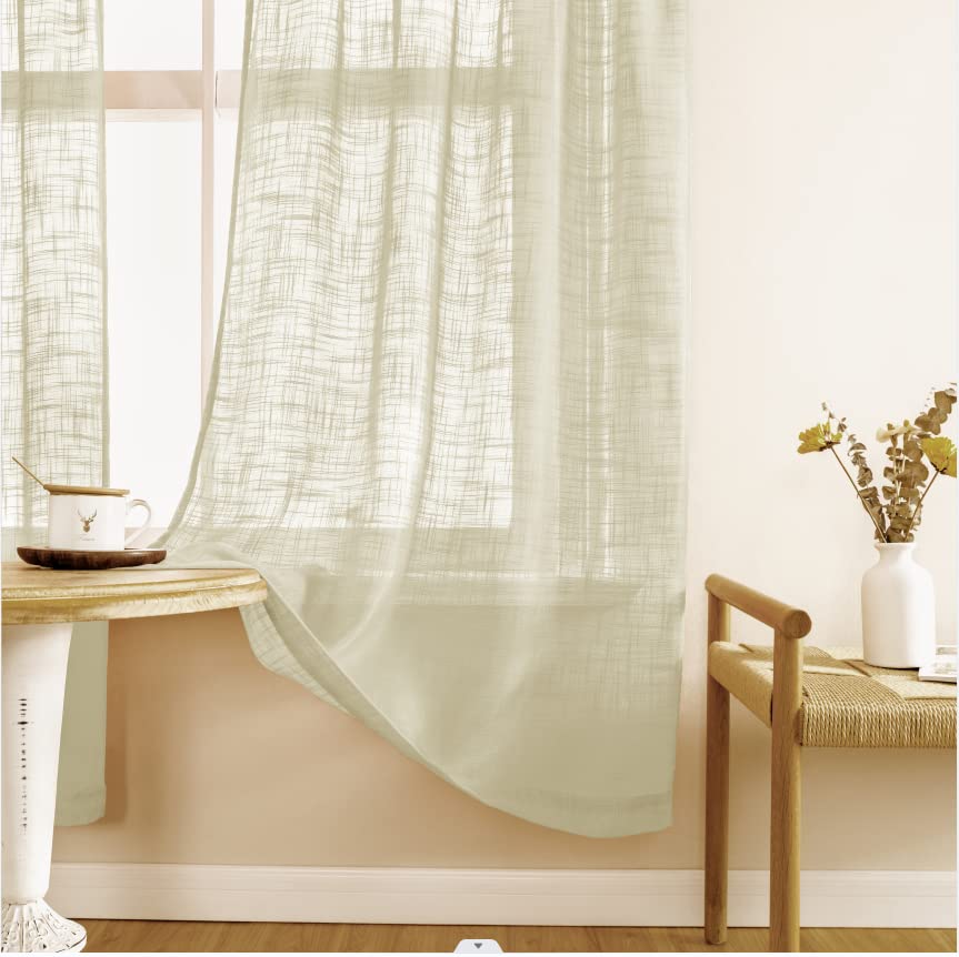 54 inch Length Curtains Semi Sheer 2 Panel Set Rod Pocket Short Curtains for Living Room Bedroom Bathroom Window,36 in Wide,White