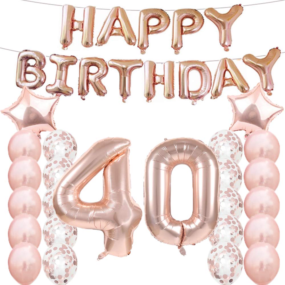 40th Birthday Decorations Party Supplies,40th Birthday Balloons Rose Gold,Number 40 Mylar Balloon,Latex Balloon Decoration,Great Sweet 40th Birthday Gifts for Girls,Photo Props