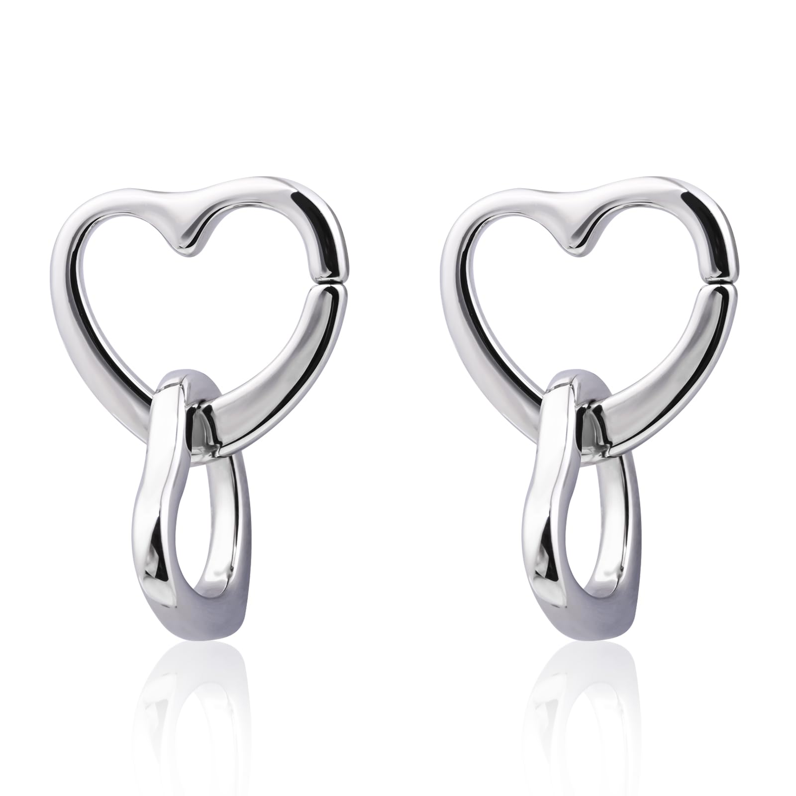 Double Heart Stud Earrings Silver Heart Dangle Earrings 925 Sterling Silver Earrings for Women Girls Handmade Heart Drop Earrings