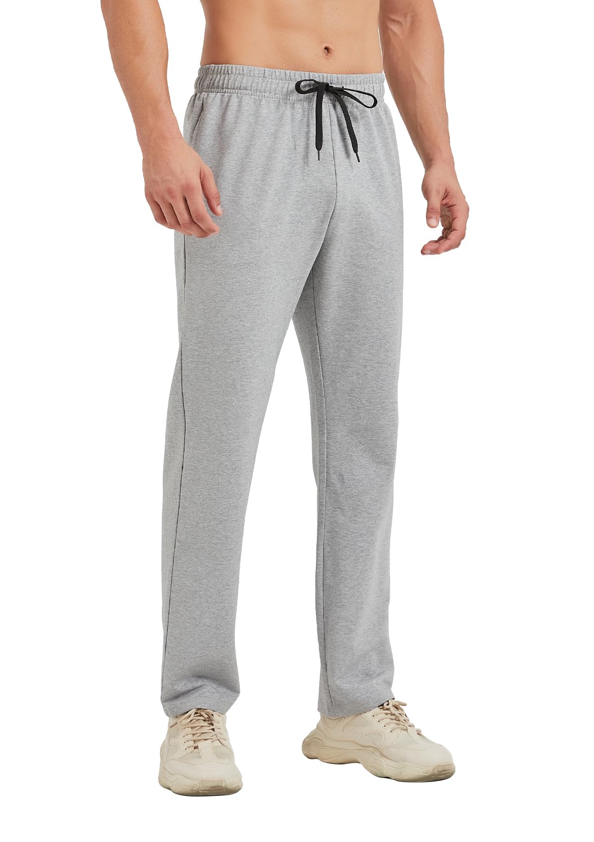 Idtswch 34 Inseam Mens Tall Sweatpants Open Bottom Joggers Casual Loose Fit Athletic Yoga Pants with Pockets Light Gray