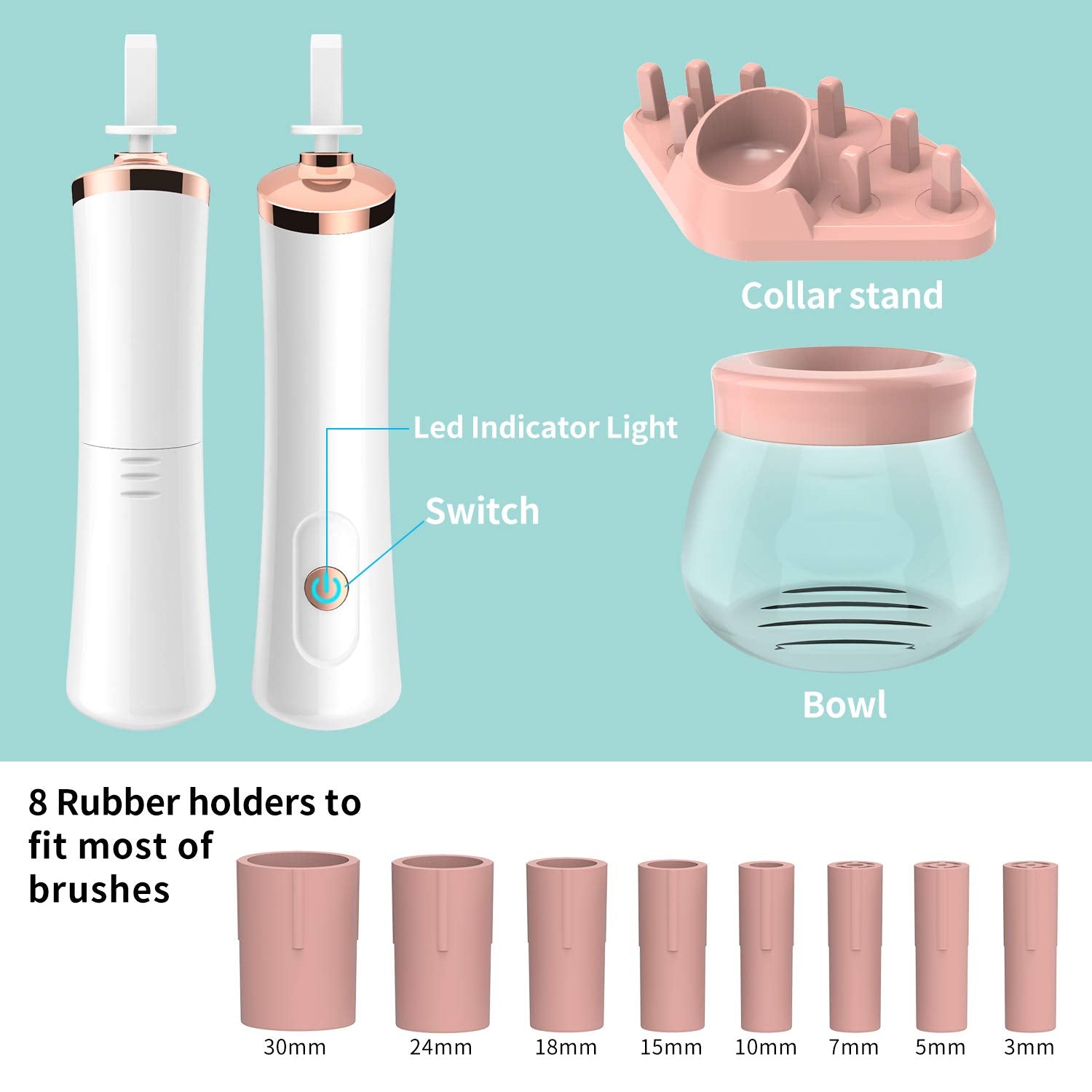 Senbowe Upgraded Makeup Brush Cleaner and Dryer Machine, Electric Cosmetic Automatic Brush Spinner with 8 Size Rubber Collars, Wash and Dry in Seconds, Deep Cosmetic Brush Spinner for Brushes