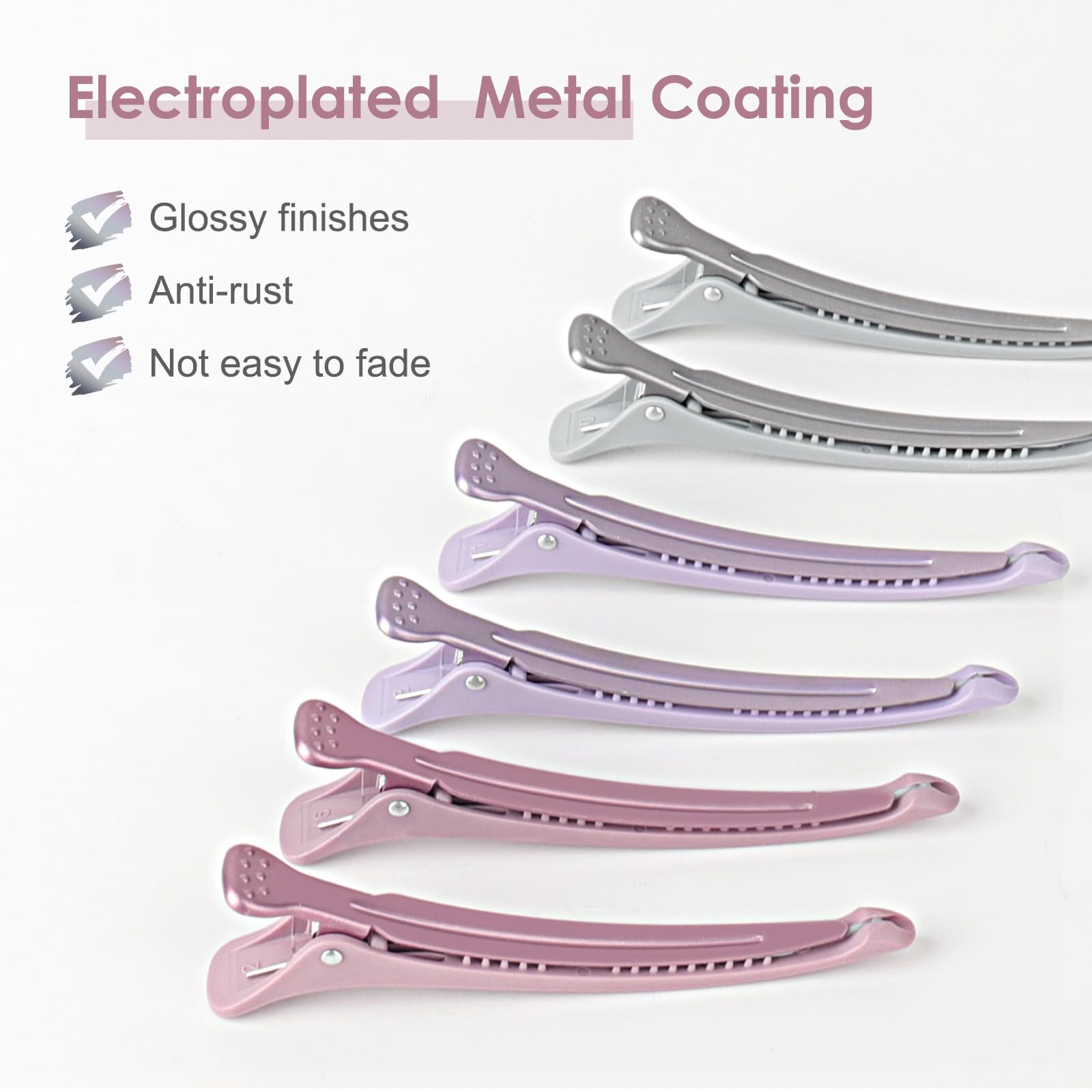 AIMIKE 6pcs Hair Clips for Styling Sectioning, No Crease Duck Billed Hair Clips with Silicone Band, Hair Styling Clips, Hair Roller Clips, Salon Hair Sectioning Clips, Hair Cutting Clips, Morandi