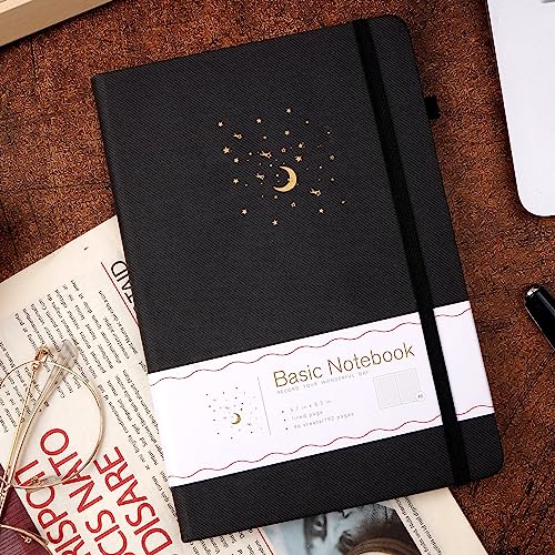 CAGIE Lined Journal Notebook for Work, 196 Pages, 5.7" x 8.3", Hardcover Notebook Journals for Writing Women Men Note Taking Diary with Pen Loop (Black Ruled), Gifts