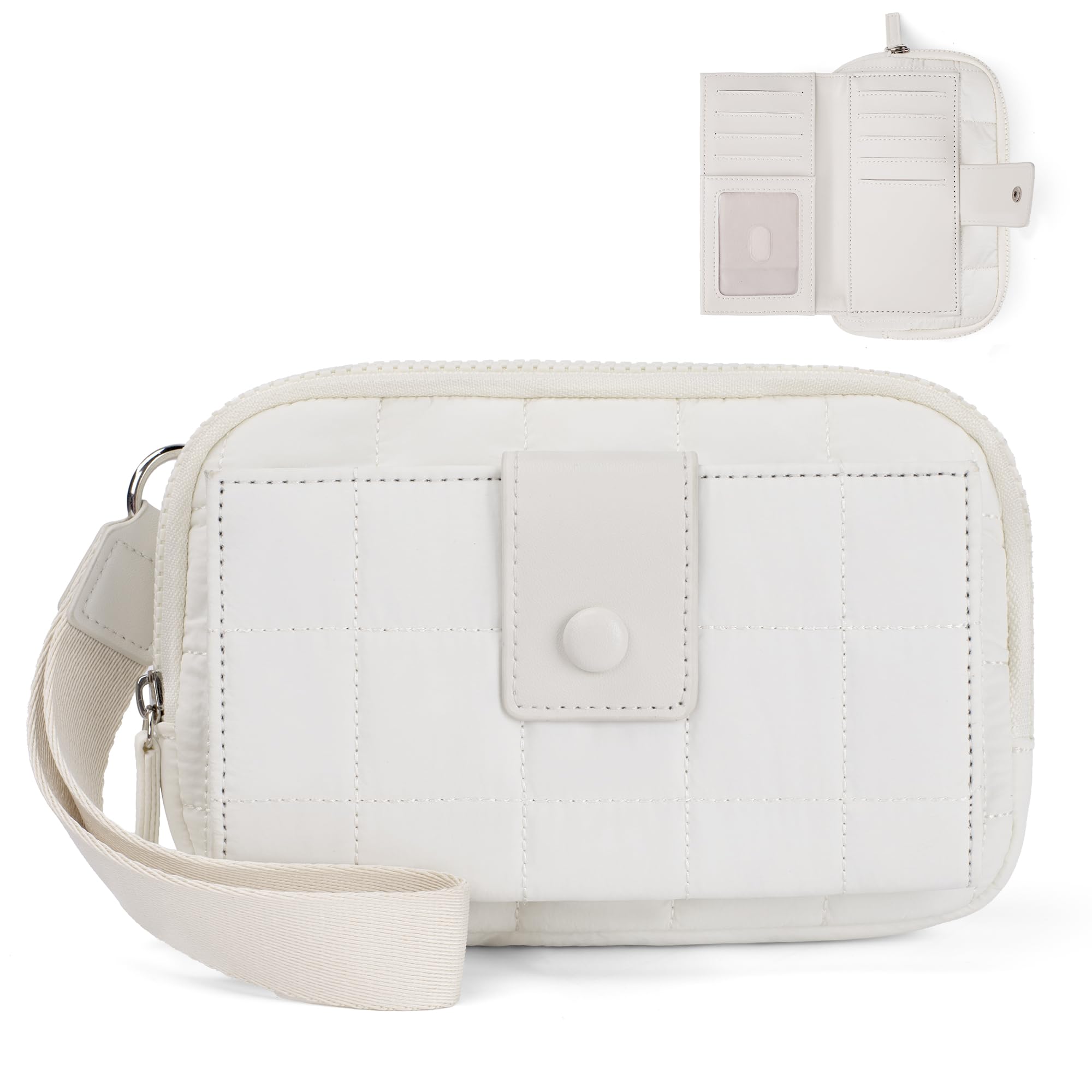 befen Wristlet Wallets for Women, Quilted Nylon Wallet Clutch Purse with 10 Card Slots, Credit Card Holder with RFID Blocking Phone Organizer, Puffer Womens Wallets, Beige