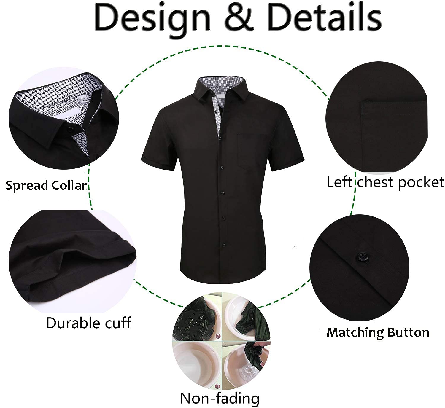 Esabel.C Mens Short Sleeve Dress Shirts Regular Fit Casual Button Down Shirts Black XL