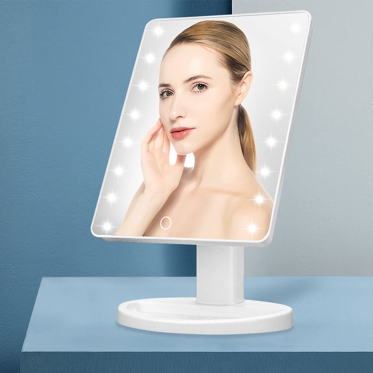 KOOKIN Lighted Vanity Makeup Mirror with 16 Led Lights 180 Degree Rotation Touch Screen Adjusted Brightness Battery USB Dual Supply Bathroom Beauty Mirror (White)