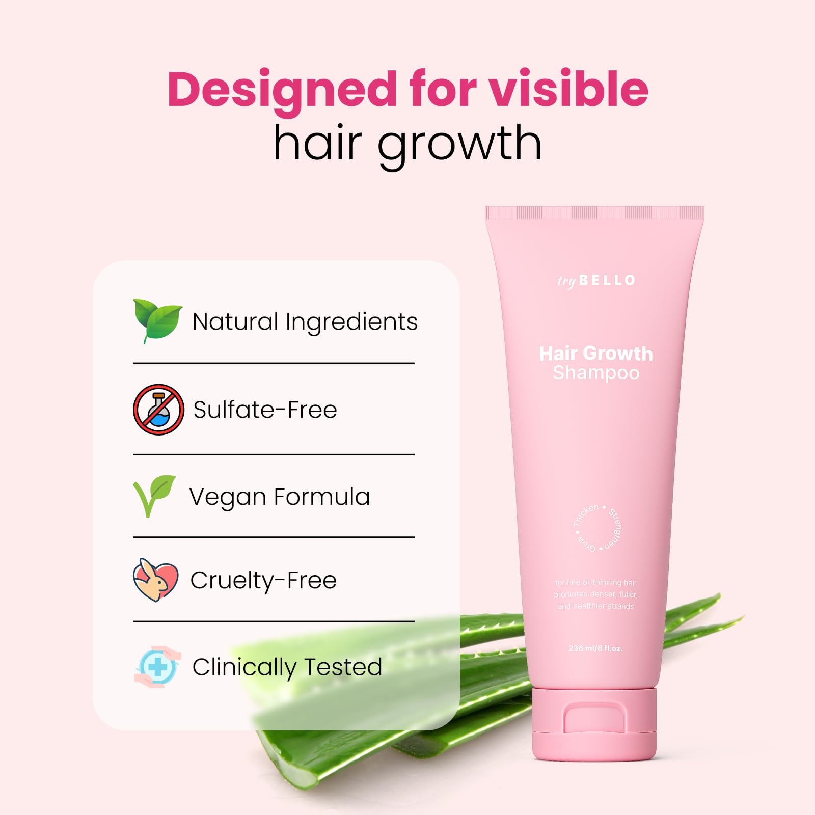 Trybello Hair Growth Shampoo with DHT Blocker | Natural Thickening & Scalp Detox | Sulfate Free & Vegan Formula | Caffeine, Aloe Vera, Turmeric, and Urucum Extract | For Any Hair Type