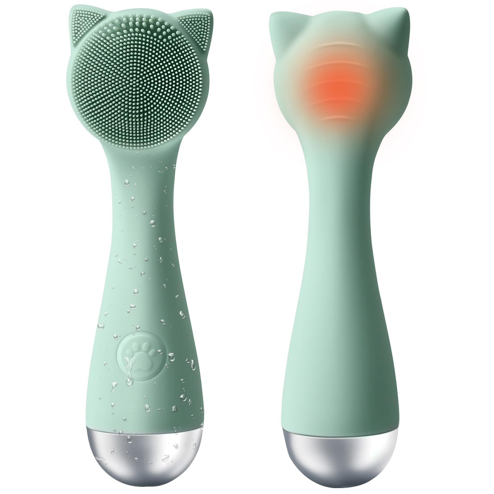 Facial Cleansing Brush, Silicone Face Scrubber Exfoliator for Men & Women, Electric Face Brush Waterproof, with 3 Speeds Adjustable for Deep Cleaning, Removing Blackhead, Face Massaging (Mint Green)