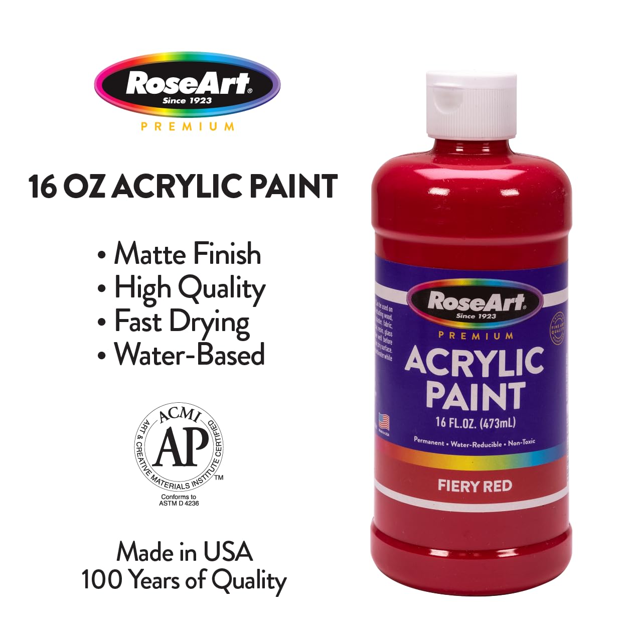 RoseArt acrylic Paint Set – Set of 12 Vibrant Colors in 16oz Bottles