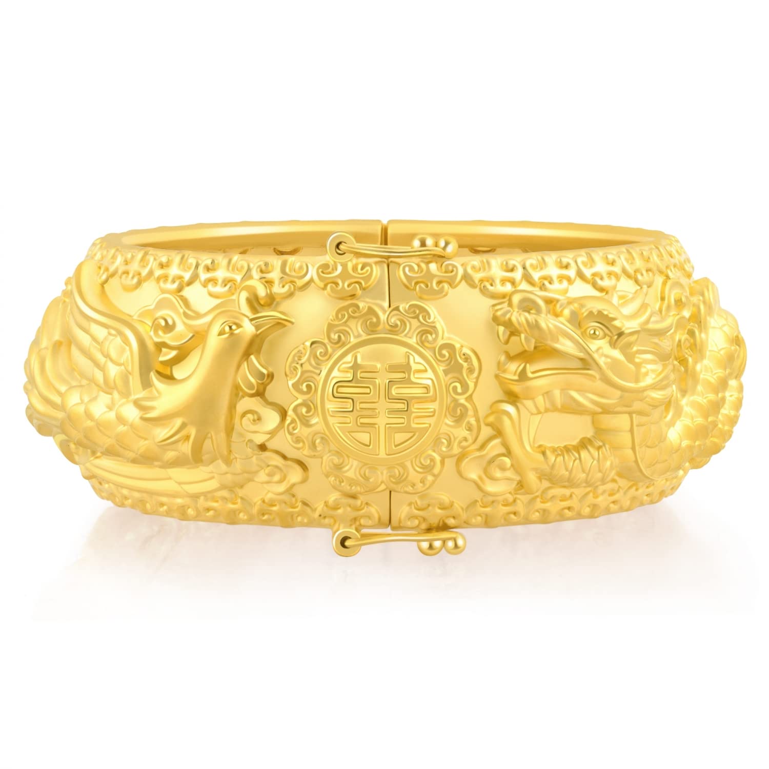 CHOW SANG SANG Chinese Wedding Collection 999.9 24K Solid Gold Price-by-Weight 19.46g Gold Dragon and Phoenix Bangle for Women and Wedding Occasions 93254K | 7 (Wrist Size:14.5-15.5 CM)