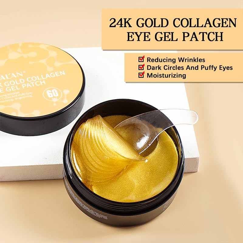 LIYALAN 24K Gold Under Eye Patches for Dark Circles and Puffiness Eye Mask Skin Care Products for Puffy Eyes Beauty for Women 60Pcs