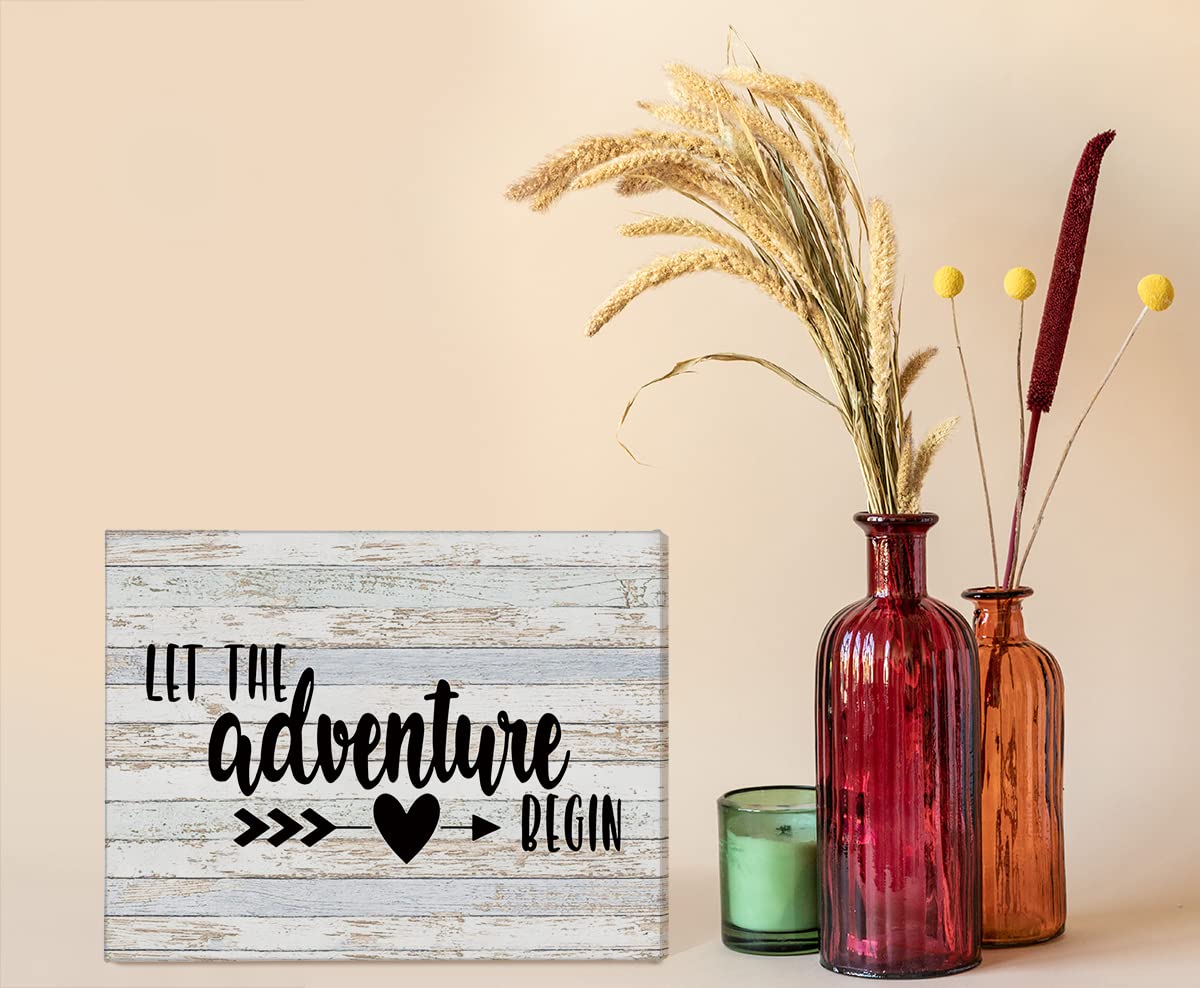 Let The Adventure Begin Camping Arrow Canvas Wall Art Prints Artwork Signs Framed for Campsite Porch Wall Decor Home Room RV Trailer Decor, 14X11 inch,Campers Adventure Lovers Camping Lovers Gifts