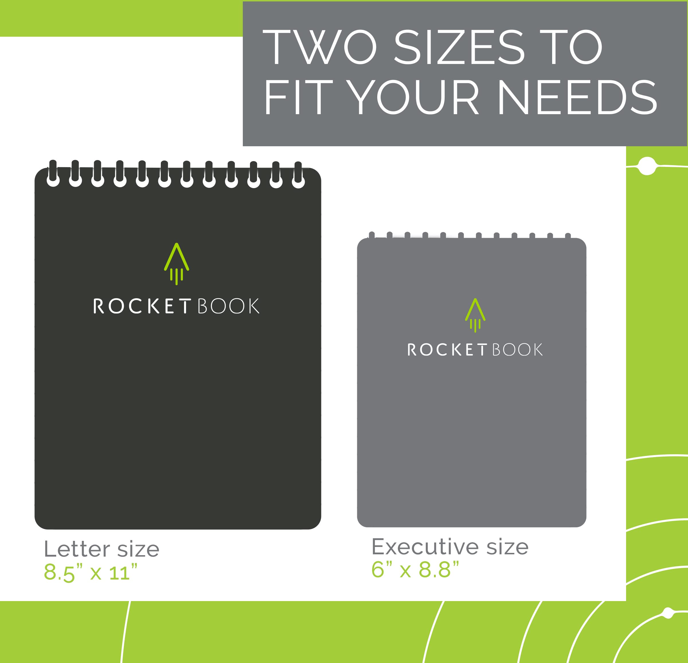 Rocketbook Smart Reusable Notebook, Flip Executive Size Spiral Notebook, Infinity Black, (6" x 8.8"")