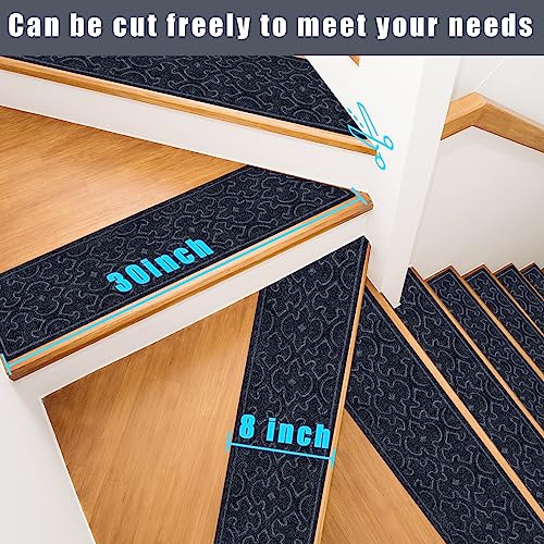 15Pcs Stair Treads for Wooden Steps Indoor with Self Adhesive, 8"x30" Non Slip Stair Runners-Peel & Stick Indoor Stair Carpet Runner, Resistant Indoor Runner for Kids、Elders and Pets, Brown