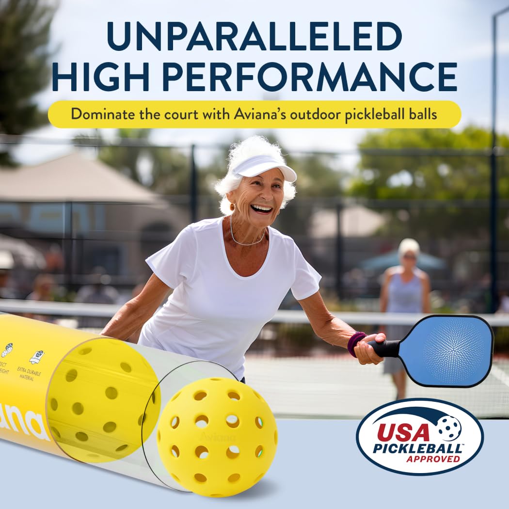 Pro Aviana Outdoor Pickleball Balls - USAPA Approved for Tournament Play 6, 12 & 48 Packs | Durable 40-Hole Design | Ideal for All Skill Levels | Pickleball Accessories | Pickleball Balls Outdoor