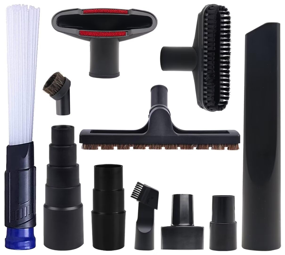 MZY LLC Vacuum Attachments for Shop Vac Accessories, 1 1/4" to 2 1/2" Vacuum Cleaning Accessorie Kit, 1" to 1 7/8" Vacuum Brush Attachment for Shop Vac Attachments Set of 11