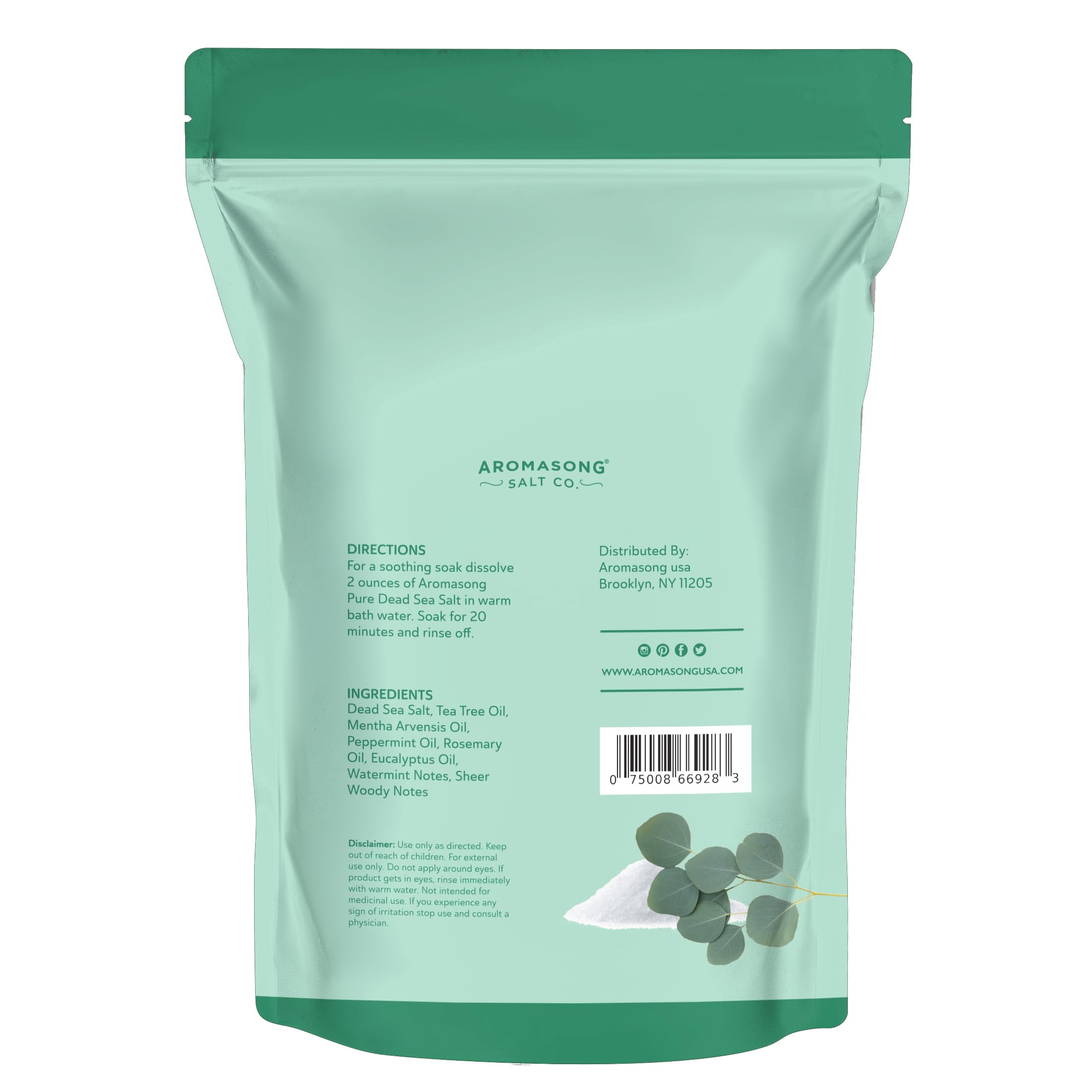 Aromasong Dead Sea Salt - Fine Grain Spa Bath Salt Eucalyptus Scent 14 Oz – 100% Pure & Natural - Soak for Women & Men for Skin Issues and to Relax Tired Muscles