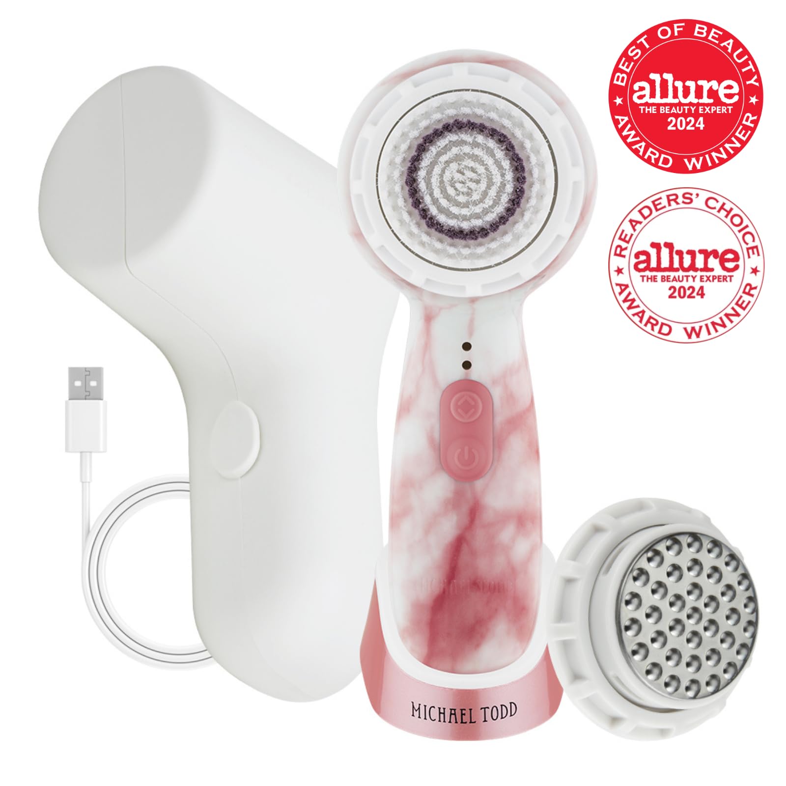 Michael Todd Beauty Soniclear Allure 2024 Best of Beauty Winner Facial Cleansing + Exfoliation Brush System with 3 speeds, Serum Infusion Head + Travel Case