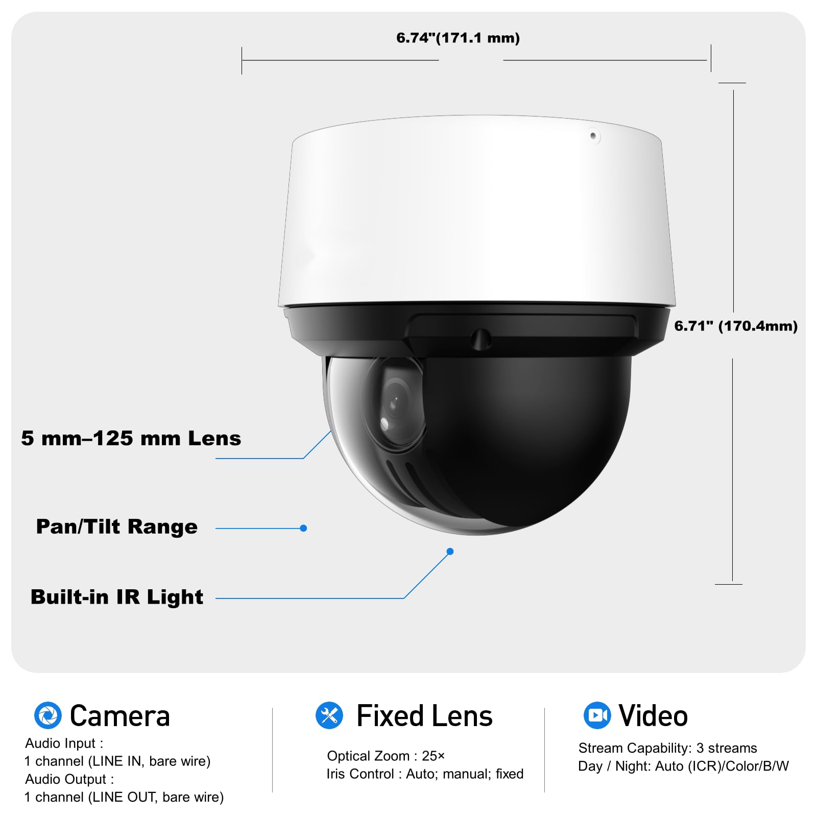 EmpireTech Starlight 4MP 25x 1/2.8" CMOS IR Smart PTZ Camera, 5mm–125mm Lens, Auto-Tracking Support,Perimeter Protection,SMD 3.0, IP66, IK10 Protection, Mini PTZ Camera PTZ425DB-AT